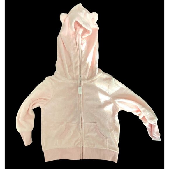 New Carter's Girls 9m Pink Fleece Hoodie Jacket Top Bear Ears on Hood - Picture 1 of 8